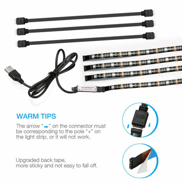 4x50CM USB 5V RGB LED Strip Background Light Remote Kit For TV Computer Lamp, LED lights, Zogies Deals