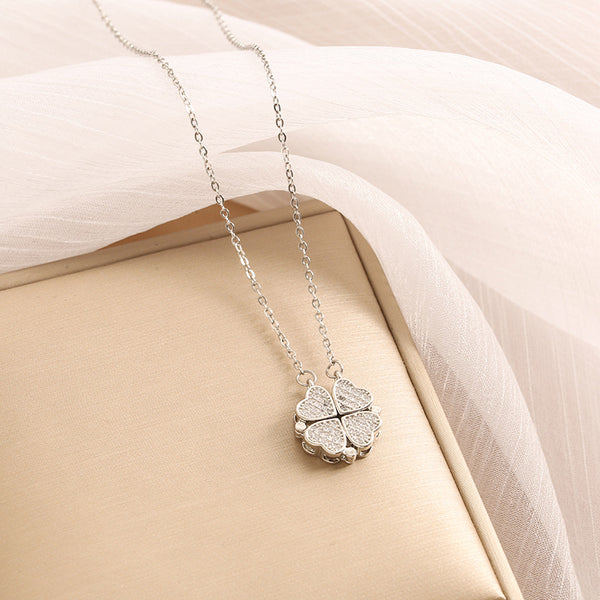 Noble and fashionable heart-to-heart four-leaf clover inlaid with zircon, a two-wear design simple style necklace