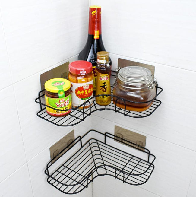 Punch-free Wall Bathroom Storage Rack Kitchen Corner Shelf Household Tripod, shower eack, Zogies Deals