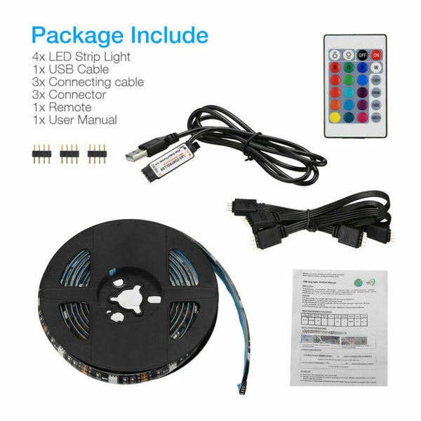 4x50CM USB 5V RGB LED Strip Background Light Remote Kit For TV Computer Lamp, LED lights, Zogies Deals