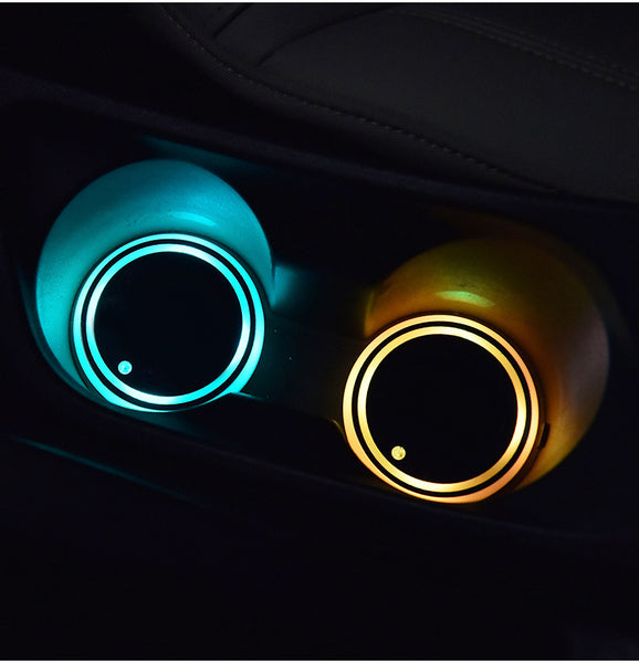 Colorful Cup Holder LED Light-up Coaster Solar & USB Charging Non-slip Coaster Ambient Light For Car Automatically, led cup holder, Zogies Deals