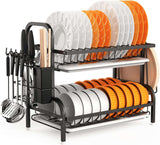 Dish Drying Rack, 2-Tier Dish Racks For Kitchen Counter, Sink Dish Drainer With Drainboard, Utensil Holder And Cutting Board Holder, Stainless Steel Kitchen Drying Rack-Black, dish tray, Zogies Deals