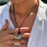 Novel trendy ring hollow out with turquoise design all-match necklace