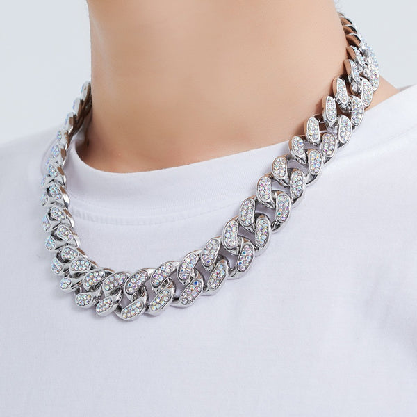 Fashionable Hip Hop Style Cuban Chain Diamond Design Necklace Bracelet Set