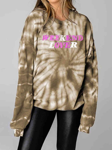 WEEKEND LOVER Graphic Tie-Dye Sweatshirt